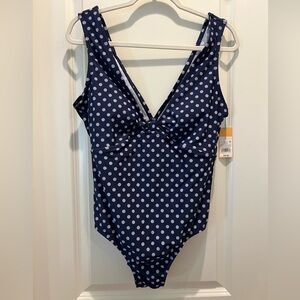 Kona Sol Blue and White Polka Dot One Piece Swimsuit